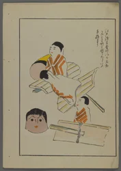 Japanse speelgoed, uit Unai no tomo (Vrienden van een kind) door Shimizu Seifu, 1891-1923. Opwindfiguren.